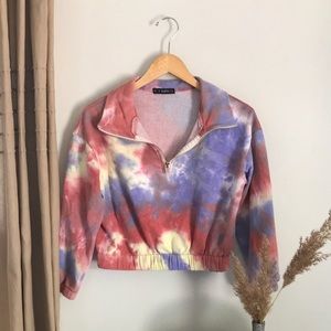 Cropped Tie Dye Pullover Sweatshirt Size Small